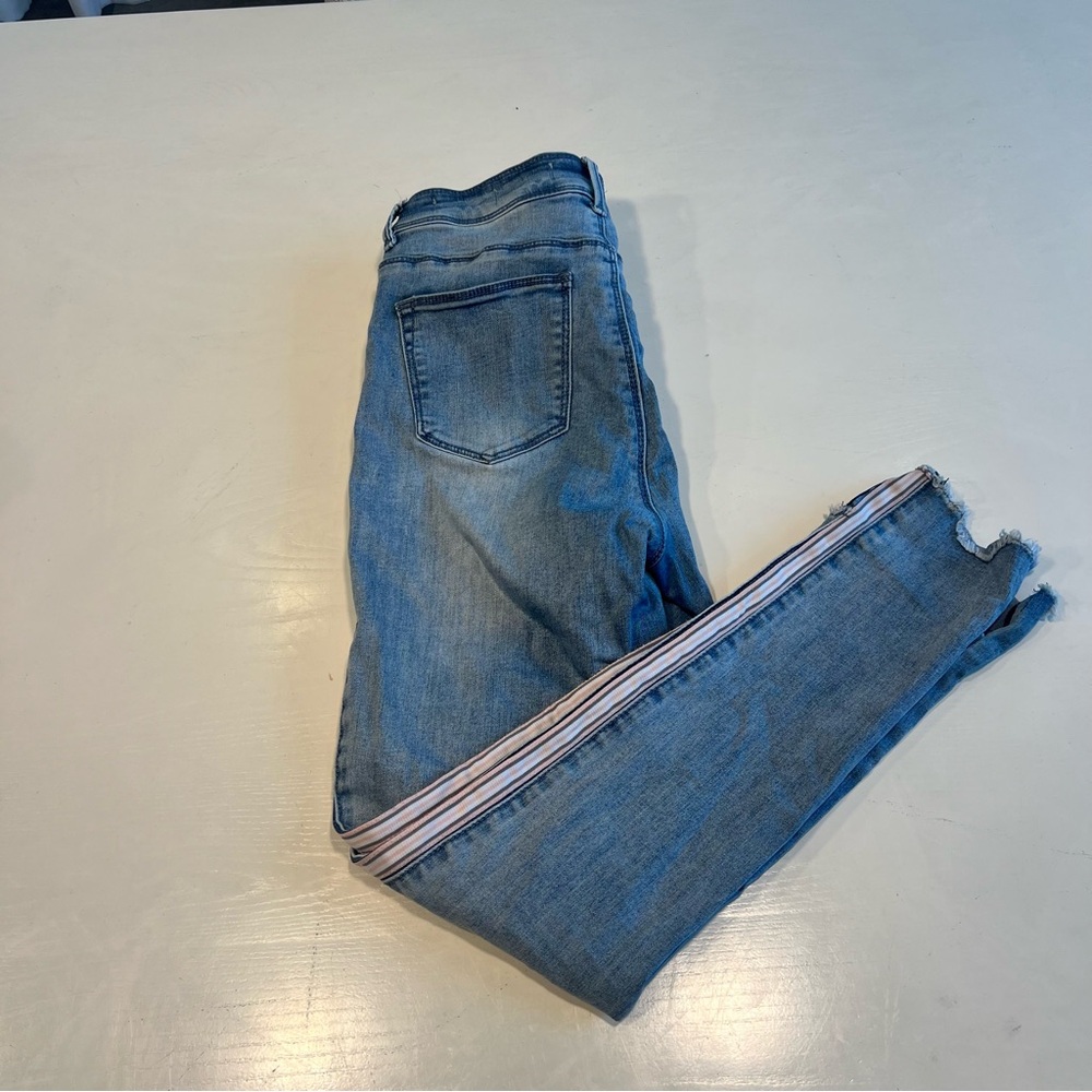 Alexa Bay Light Wash Ripped Jeans with ribbon trim